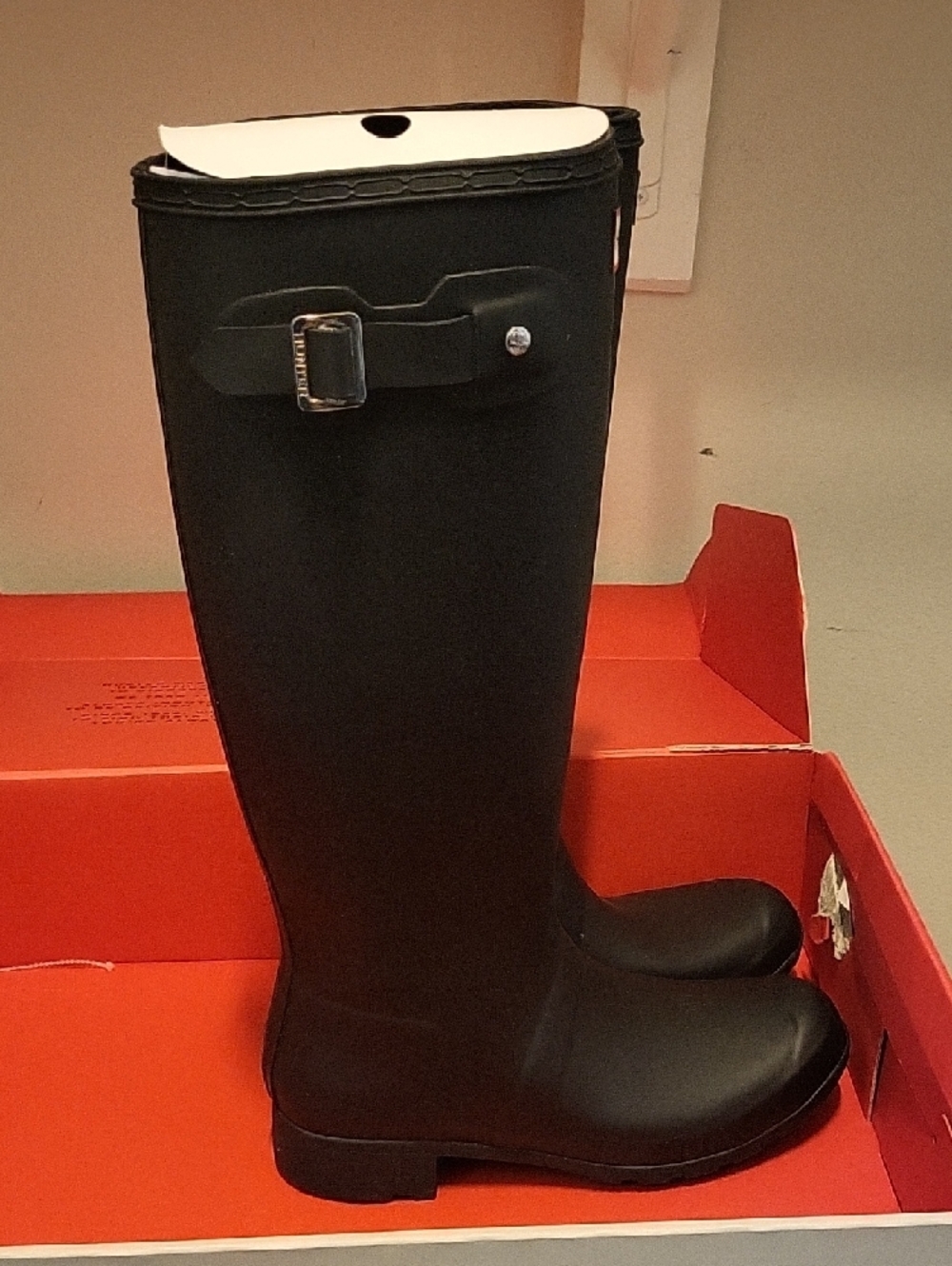 Hunter Tall Matte Black Rubber Boots with Logo - Picture 2 of 4
